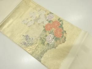リサイクル　観世水に牡丹･菊模様織り出し名古屋帯